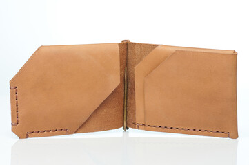 Open empty leather credit card holder