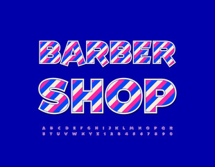 Vector creative Logo Barber Shop Bright Striped Font. Trendy Artistic Alphabet Letters and Numbers