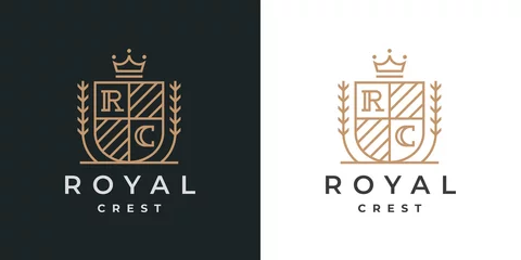 Fotobehang Elegant royal crest heraldry logo. Vintage heraldic business monogram emblem line icon. Coat of arms royalty crown shield symbol. Vector illustration. © JoelMasson