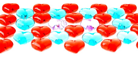 Shapes of colored hearts on a white background.