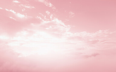 Beautiful Pastel Pink Sky with Clouds.  Heavenly Dreamy Fluffy Fantasy Clouds Background.