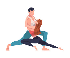 Dancing Couple Performing Dance at Choreography Class Vector Illustration