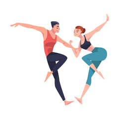 Man and Woman Dancer Moving in Tandem Performing at Choreography Class Vector Illustration