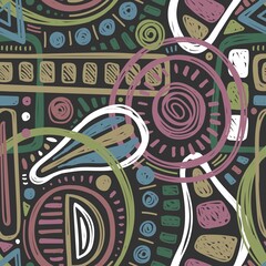 GREY SEAMLESS VECTOR BACKGROUND WITH PASTEL GEOMETRIC AND ABSTRACT ELEMENTS