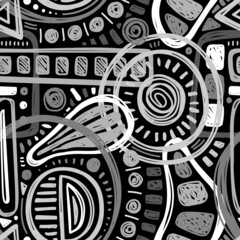 BLACK AND WHITE SEAMLESS VECTOR BACKGROUND WITH ABSTRACT ELEMENTS