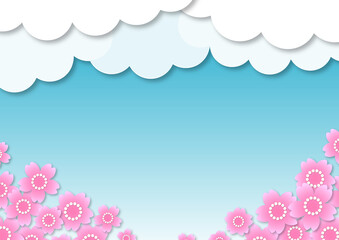 満開の桜と青空　ペーパークラフト風