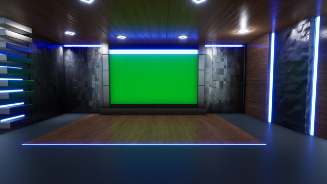 News Studio, Backdrop For TV Shows .TV On Wall.3D Virtual News Studio Background, 3d illustration
