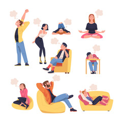 People Character Dreaming Imagining and Fantasizing Having Spontaneous Thought Vector Set