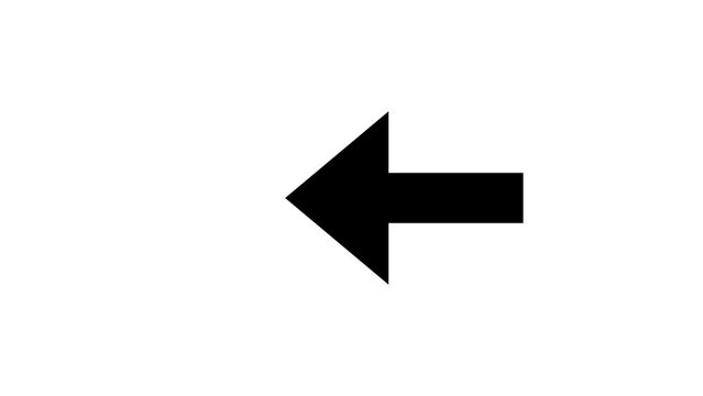Animation of arrow icon direction to the left, arrow animation on white transparent background with alpha channel.