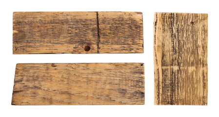 Old planks of wood closeup isolated on white background