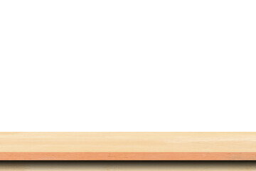 Empty old wood table on isolate white background and display montage with copy space for product.