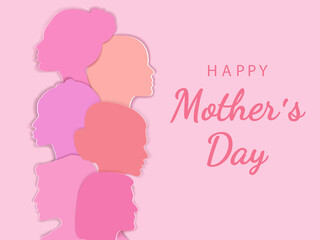 Happy Mothers Day vector banner.Womens Day. Greeting card for 8 March with a womens faces.For brochures, postcards, tickets, banners.Womens History Month.