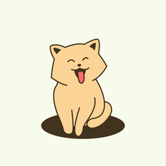 Cute Little Cat Smiling Sit Adorable Kitten Cartoon