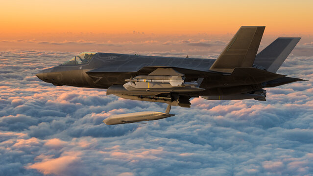 Lockheed Martin F-35 Lightning II firing Standoff Air-Launched Cruise Missile AGM-158 Jassm