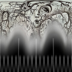 Abstract Halloween illustration. Spirit of the forest, fears, goblin.