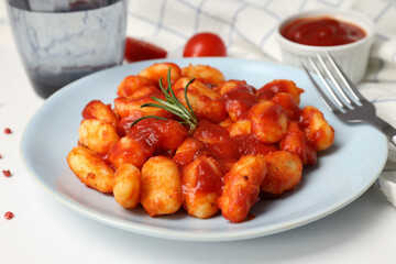 Concept of tasty food with gnocchi, close up
