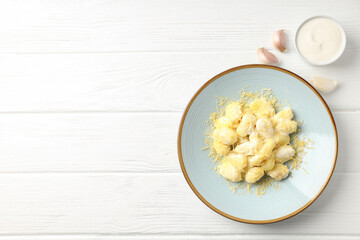 Concept of tasty food with gnocchi, space for text