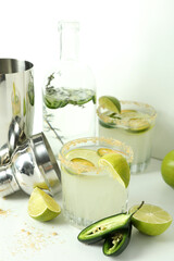 Concept of drink with jalapeno cocktail on white table