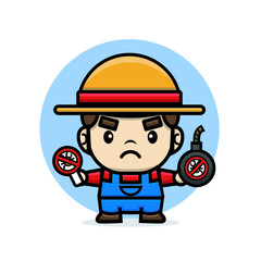 angry farmer holding sign and bomb prepare to eradicate pests