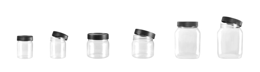 Empty Jar with Lid Set on White Background. File With Clipping Path.