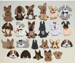 Dog Drawing Vector on white background, Assorted Dog Face and Style Outline, Vintage Sketch Line Art, Pastel Watercolor.