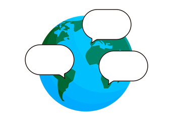 Icono de planeta tierra con bocadillo de hablar. © Gabrieuskal