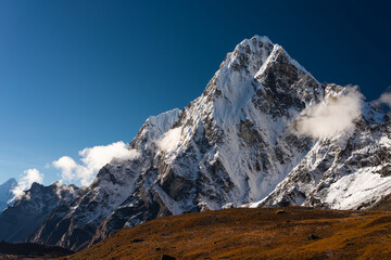 Cholatse mountain peak view from Dzongla village, Himalaya mountains range in Everest base camp trekking route, Nepal