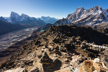 Himalaya mountains view from top of Gokyo Ri view point, Everest base camp trekking route in Nepal
