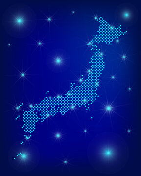 Japan map in blue. Dotted map. Dots  Japan  map with spotlights on dark blue background.  Global social network.  Blue futuristic background with Dotted map . EPS10