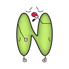 ABC letter N. Preschool Learning English Alphabet Capital Letters. Funny cartoon capital letters for kids, character letters.