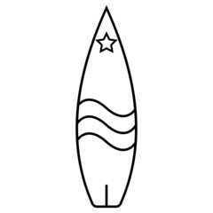Surfboard icon, surf star champion logo with sea waves