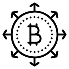 Distributed bitcoin direction arrow line icon. Can be used for digital product, presentation, print design and more.