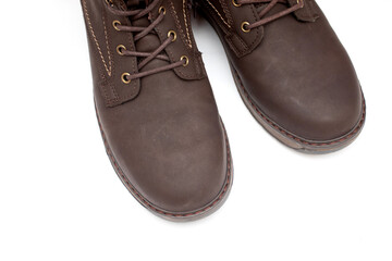 New Brown leather Working boots on white background