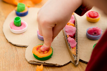 DIY toy for actively explore different materials. Tool for pre-school or nursery to supply sensory...