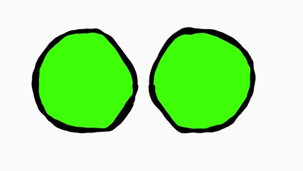 Cell dividing. Cell division . Single circle transforming into two separate shapes. Circle transforms from 1 to 2 shapes. 2d cartoon , hand drawn pen and ink style colors . Line art animation on white