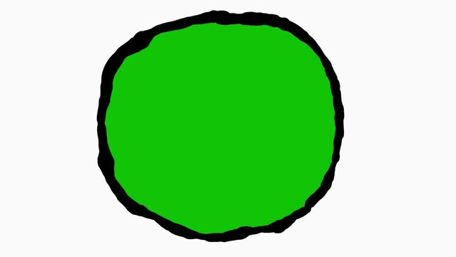 Membrane dissolving around cell. Protective outline vanishes around circular shape. Coating around drug molecule dissolves.  2d hand drawn cartoon pen and ink animation