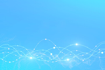 Close up of creative blue polygonal background with mesh and mock up place for your advertisement. Network and science concept. 3D Rendering.