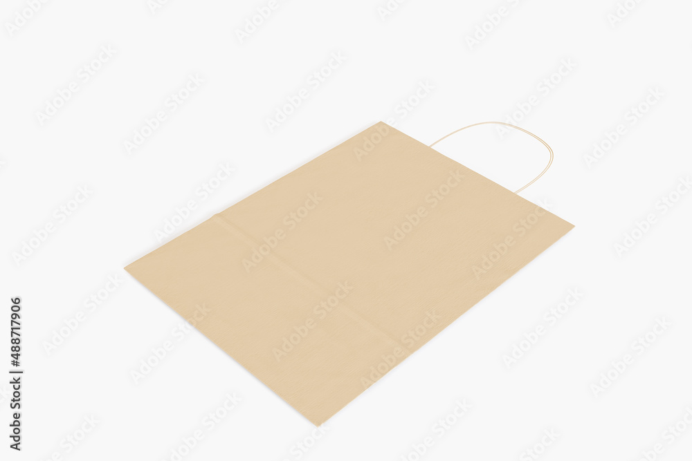 Poster close up of blank paper bag on white background. shopping concept. mock up, 3d rendering.