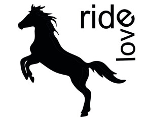 Fototapeta na wymiar Vector simple horse silhouette ready to print, love ride slogan