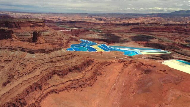 Aerial View Of Potash Mine In Moab, Utah At Daytime - drone shot