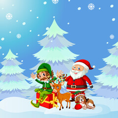 Christmas poster design with Santa and friends