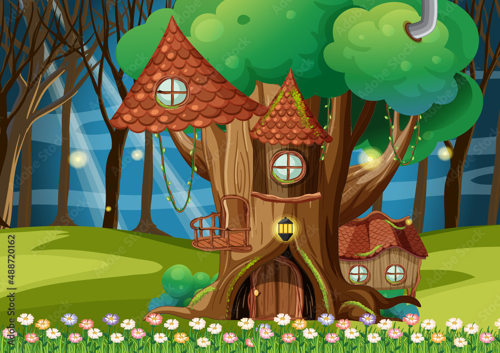 Wall mural fairy tree house in the forest