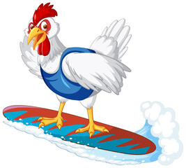 White chicken on surfboard cartoon character