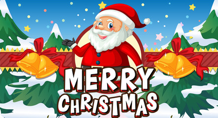 Merry Christmas banner design with Santa Claus cartoon character