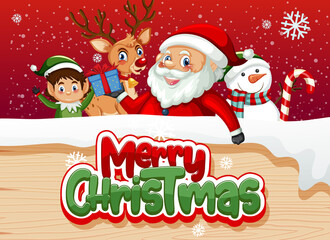 Fototapeta na wymiar Merry Christmas poster design with Santa Claus and friends