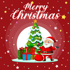 Fototapeta na wymiar Merry Christmas poster design with Santa Claus cartoon character