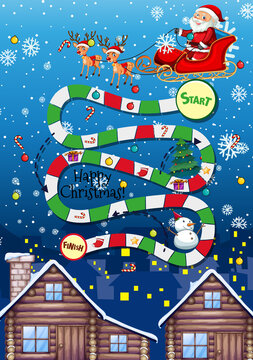 Snake and ladders game template with Christmas theme