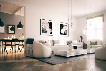 Deurstickers Stilvolle Wohnungsadaptation - 3D Visualisierung © 4th Life Photography