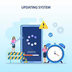 System Update. Software upgrade and installation program. Concept of system update, software installation. Flat vector template Style Suitable for Web Landing Page.