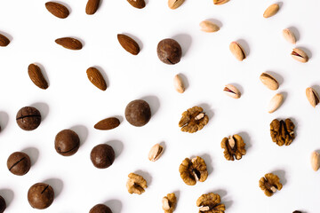 Aesthetic mockups for shop nuts, macadamia, pistachios, almonds, walnuts, spices